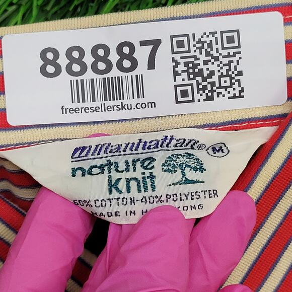 VTG 70s Manhattan Nature Knit Striped Polo Shirt Mens Small 3-Button Placket - Picture 9 of 9